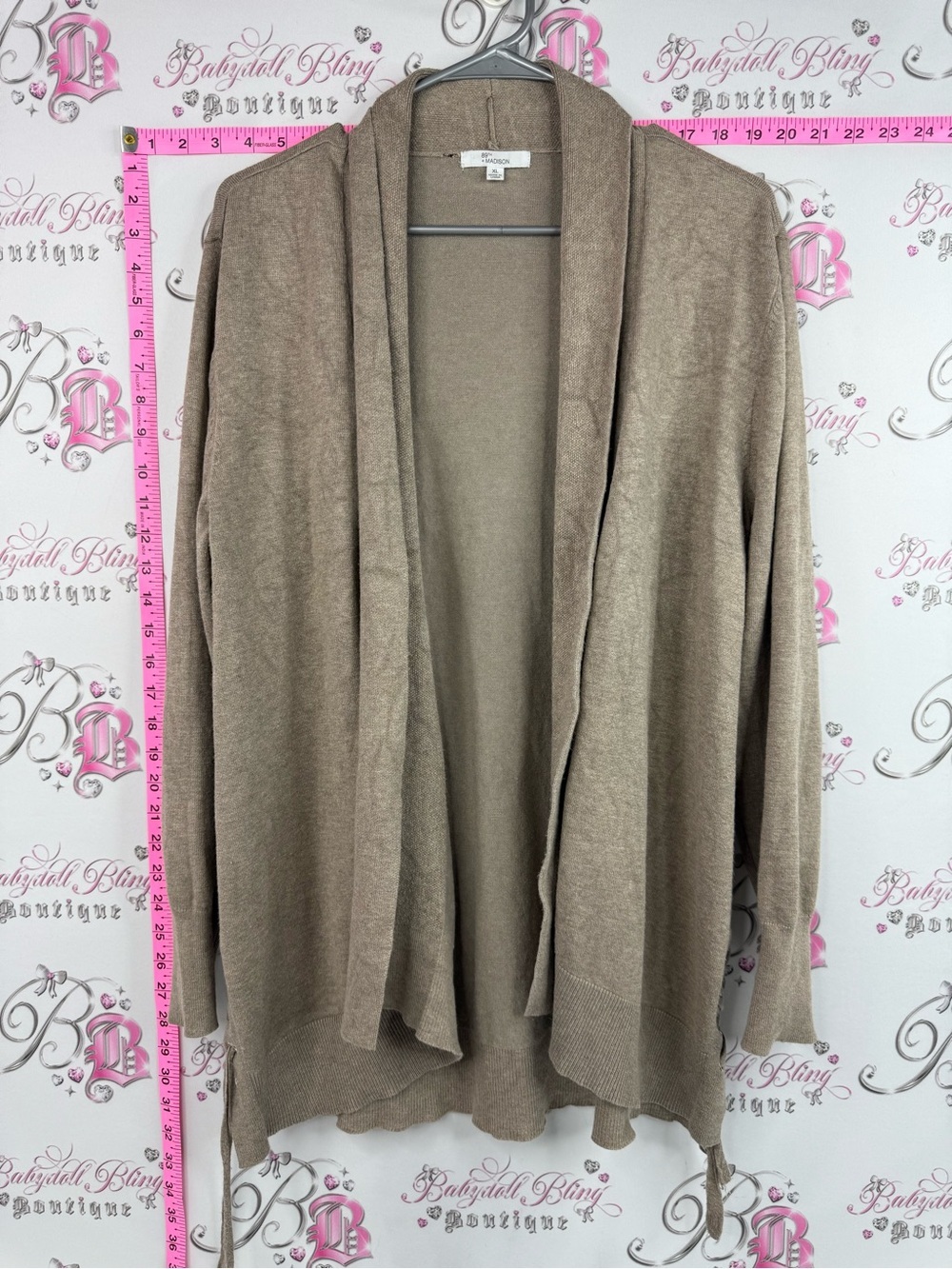 89th and Madison cardigan corset lace up Open-Front Beige Cardigan Sweater